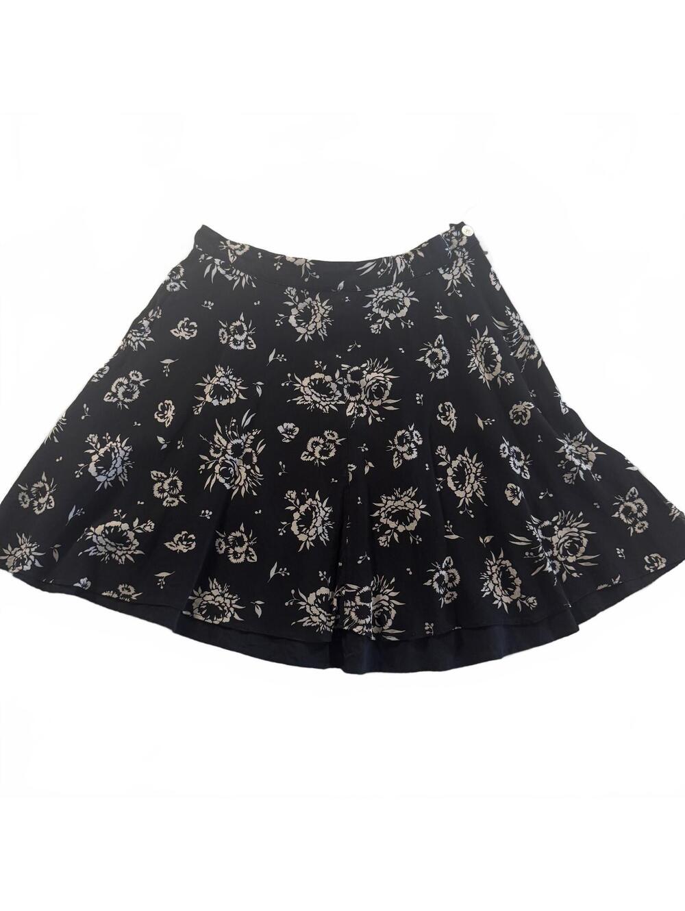 Banana Republic Rayon Skirt M Black Cream Floral Godet Mini Whimsigoth Vtg 90s
